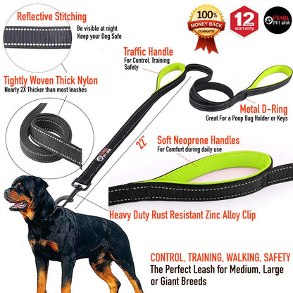 Primal Pet Gear Dog Leash 6ft Long,Traffic Padded Two Handle,Heavy Duty,Reflective Double Handles Lead for Control Safety Training,Leashes for Large Dogs or Medium Dogs,Dual Handles Leads(Black)