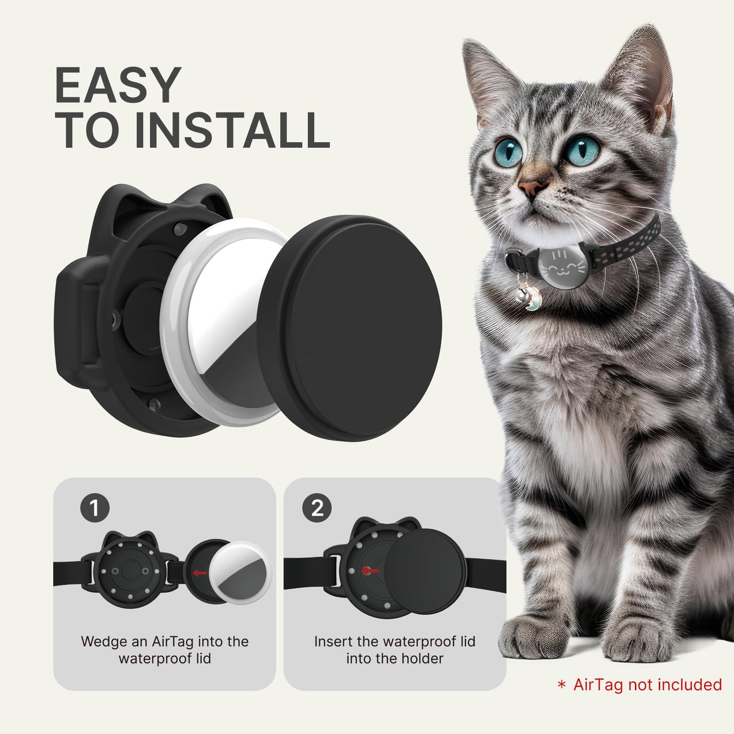 Waterproof Airtag Cat Collar, Breakaway Cat Airtag Collar with Luminous & Reflective Fish Pattern, Lightweight Kitten Collar for Apple Air tag, Hidden GPS Tracker Holder for Cats, Kittens(9-13")