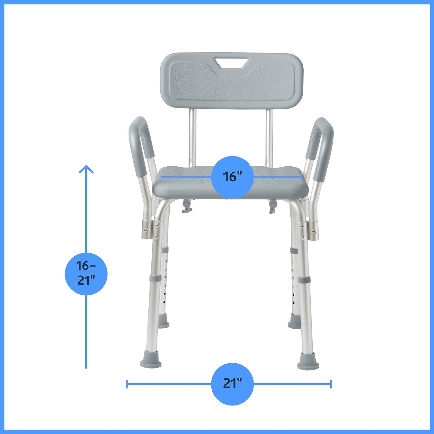 Medline Shower Chair with Back and Padded Arms, Bath Seat with Removable Back, Supports up to 350 lbs, Gray