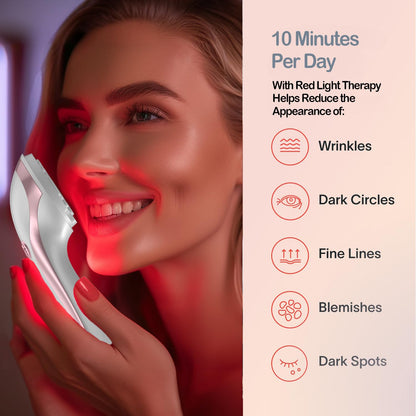 ICREOS Red Light Therapy for Face and Body Wand Amplified with 147 LEDs in 26mm Head Microcurrent Device for Wrinkles Reducing Firming Lifting, Ideal Gift for Family Friends and Loved Ones, Pink