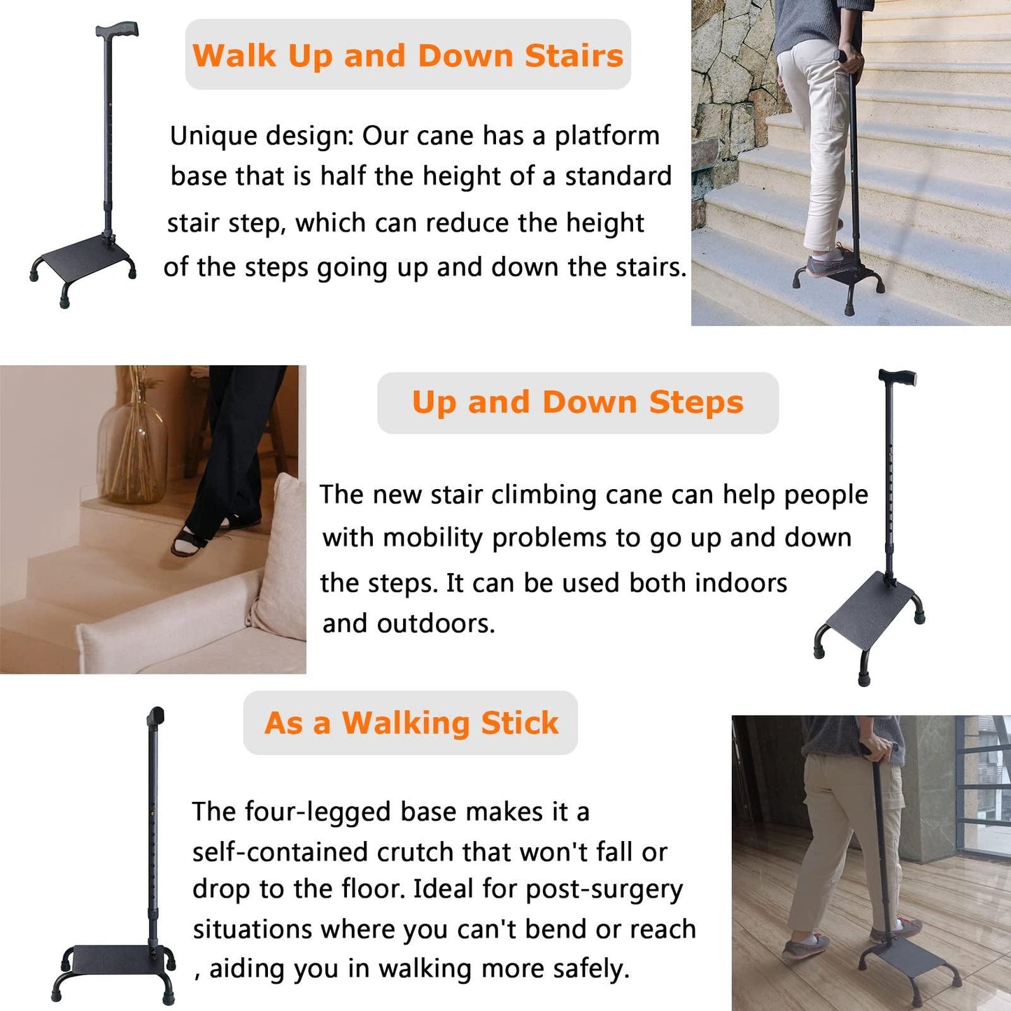 Aliseniors Stair Climbing Cane, FSA/HSA Eligible Stair Lifts Seniors Step Helper Walking Sticks for Easy Walking Up and Down Stairs, Adjustable Stair Steady Stairs Assist Aid for Men Women Elderly