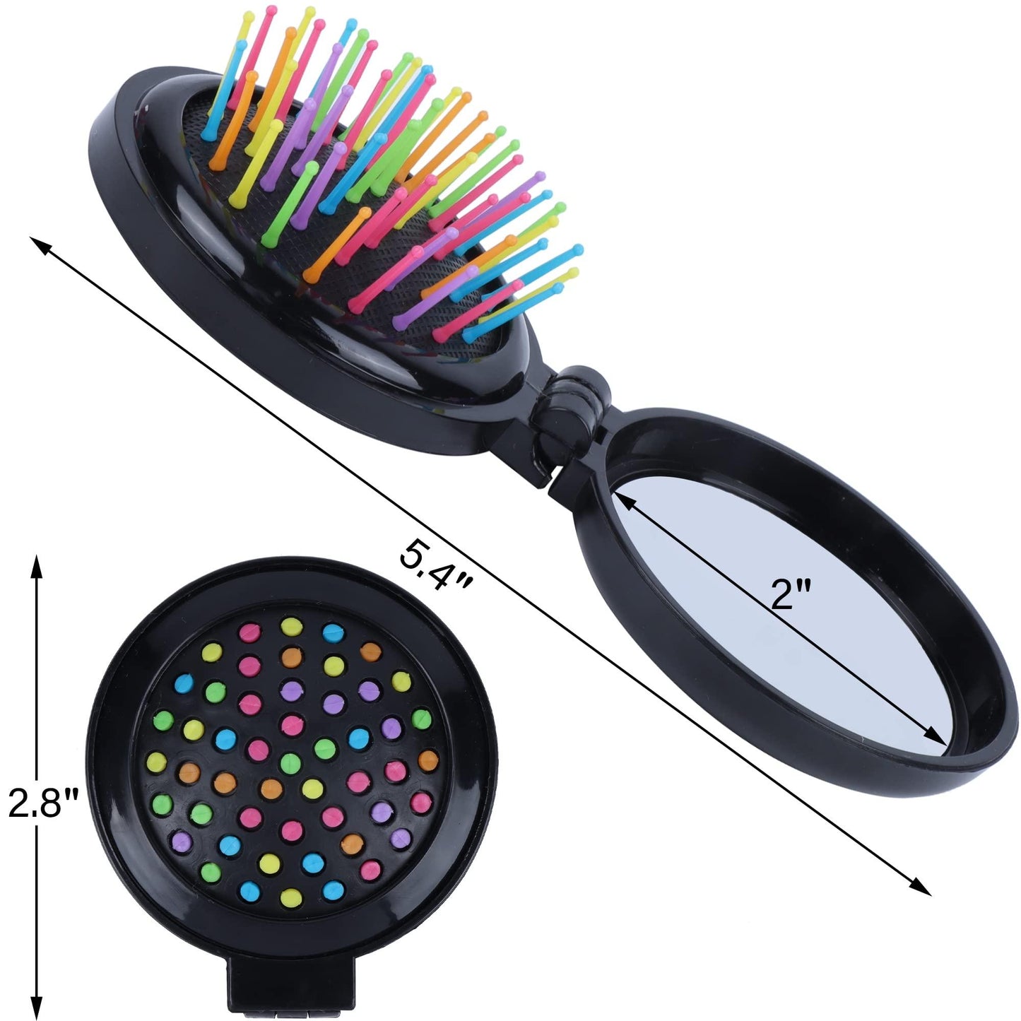 Happy Trees 6 PCS Round Travel Hair Brush with Mirror Folding Pocket Hair Brush Mini Hair Comb with Makeup Mirror for Travel (Set of 6) (Dark Colours)