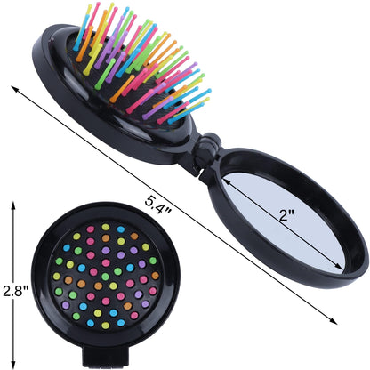 Happy Trees 6 PCS Round Travel Hair Brush with Mirror Folding Pocket Hair Brush Mini Hair Comb with Makeup Mirror for Travel (Set of 6) (Dark Colours)