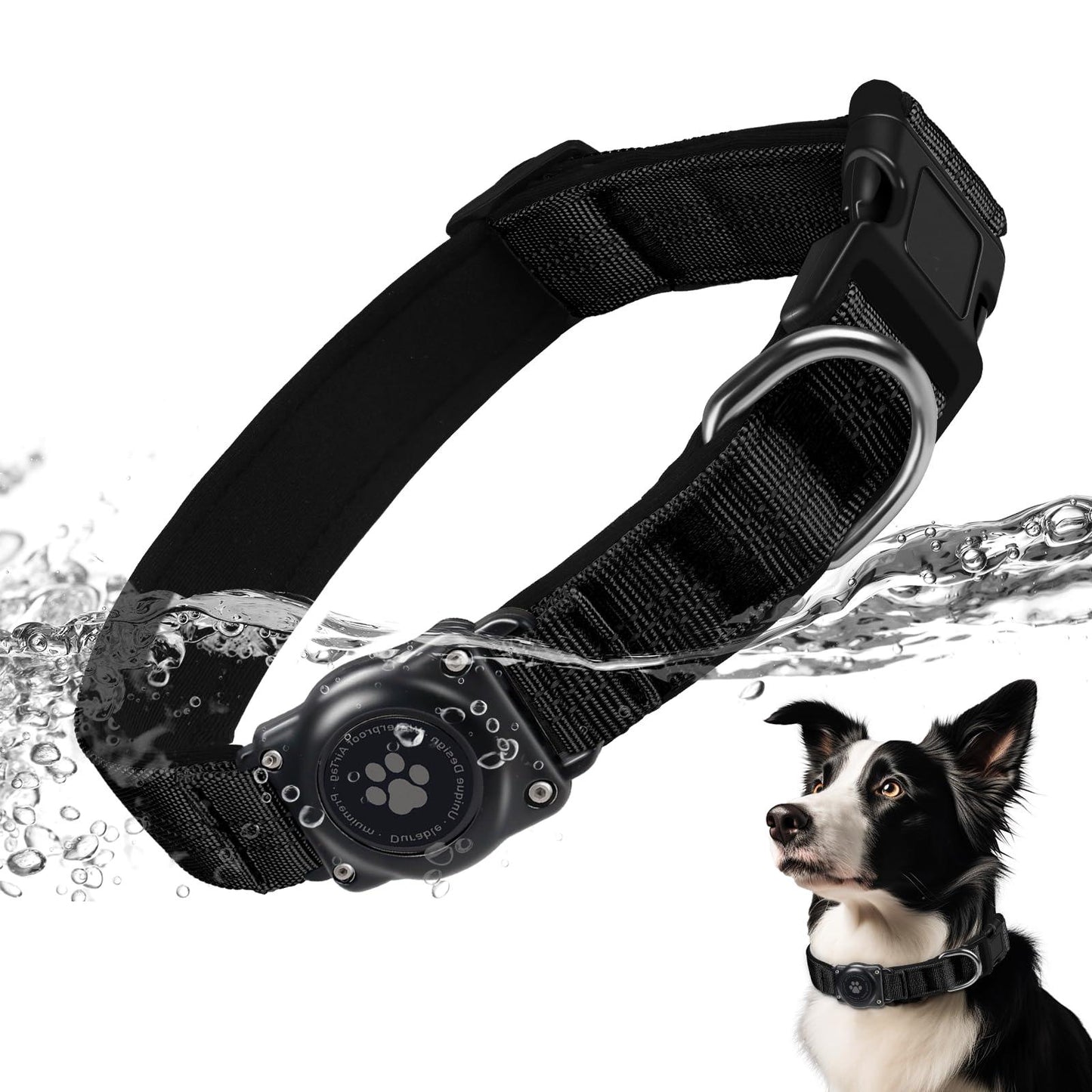 AirTag Dog Collar, IP68 Waterproof Air Tag Dog Collar Holder, Reflective, Ultra-Durable, Comfortable Padded, Heavy Duty Dog Collars for Small Medium Large Dogs (M (12.6"-17.1"), Black)