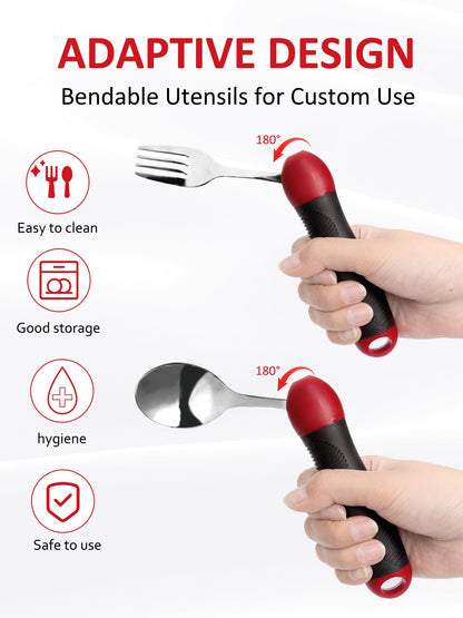 Adaptive Utensils, Weighted Special Supplies Spoon Fork Set, Weak Hand Grip & Handicapped & Parkinsons Aids for Living, Arthritis for Hand Tremors, Travel Eating Utensils for Disabled, Elderly, Adults