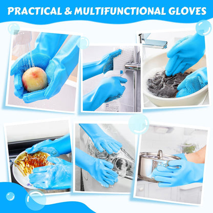 Pecute Pet Grooming Gloves - Heat Resistant Silicone Gloves with High-Density Teeth, Enhanced Five Finger Design for Bathing and Massaging Dogs and Cats, Blue