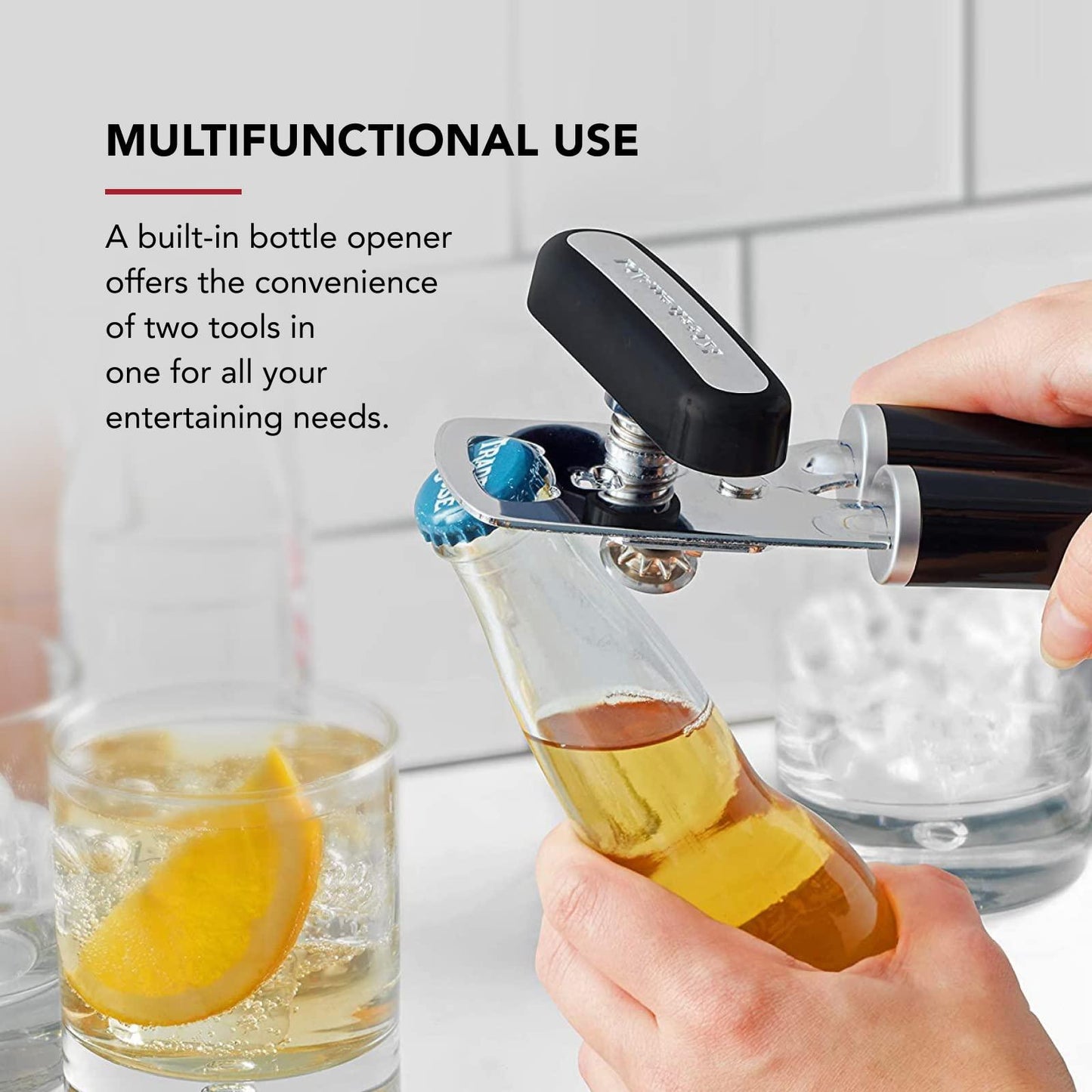 KitchenAid Classic Multifunction Can Opener and Bottle Opener Easy to Use, Razor Sharp Stainless Steel Cutting Wheel, Soft Ergonomic Handles, Black