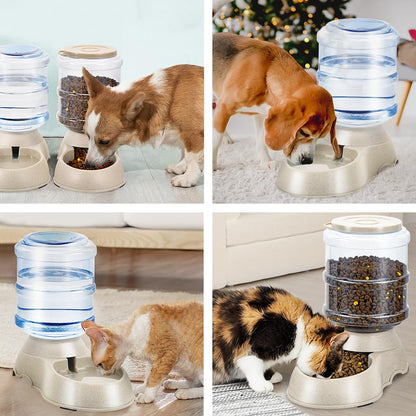 2 Pack Automatic Cat Feeder and Water Dispenser in Set Gravity Food Feeder and Waterer Pet Food Bowl for Small Medium Dog Pets Puppy Kitten Big Capacity 1 Gallon x 2