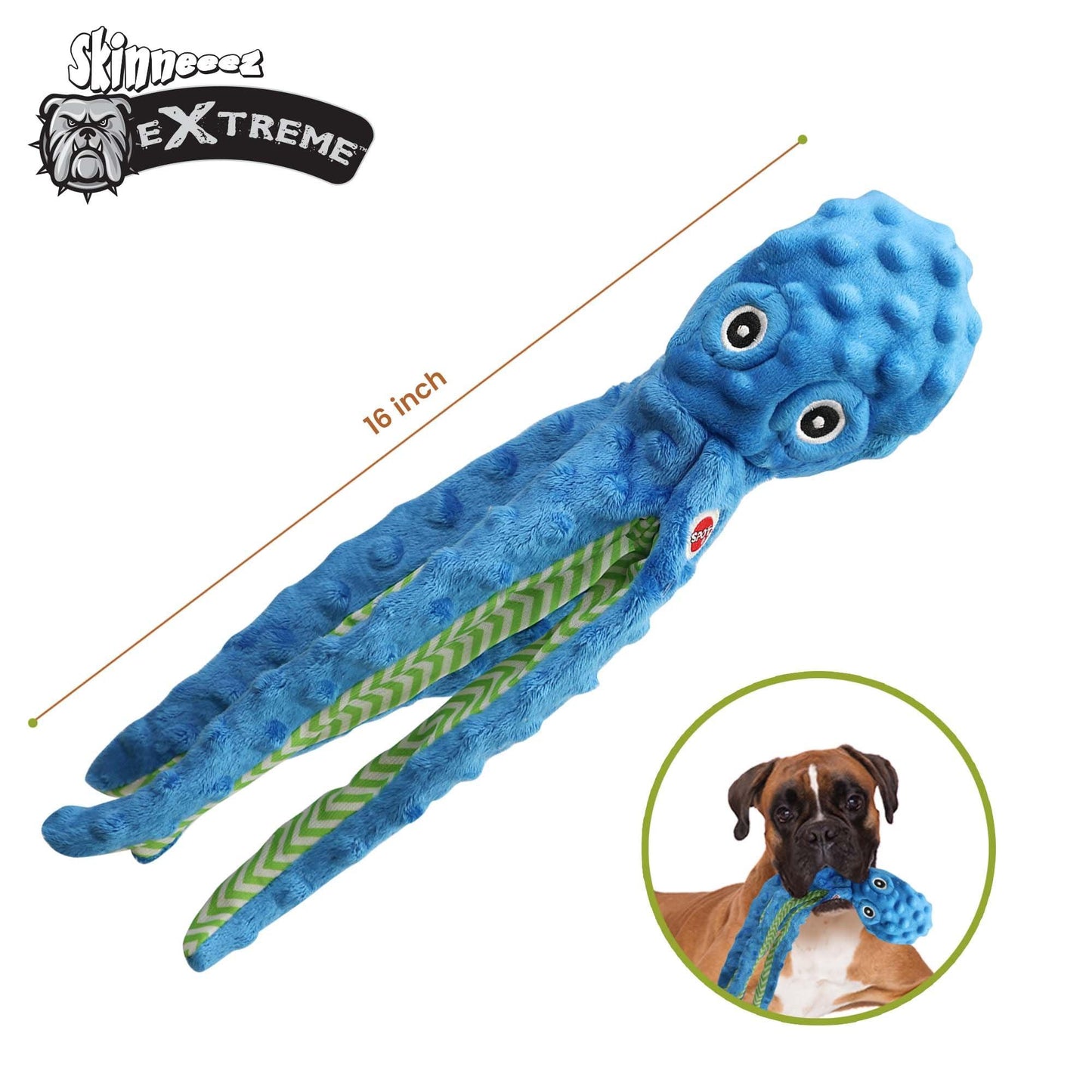 SPOT by Ethical Products Skinneeez Extreme Stuffless Dog Toy with Squeaker | Extra Strong Plush Tug of War Octopus Squeak Toy for Small and Large Dog Breeds | 16", 1-Pack