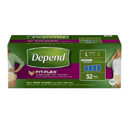 Depend FIT-FLEX Incontinence Underwear for Women, Disposable, Maximum Absorbency, Large, Blush, 52 Count (2 Packs of 26) (Packaging May Vary)