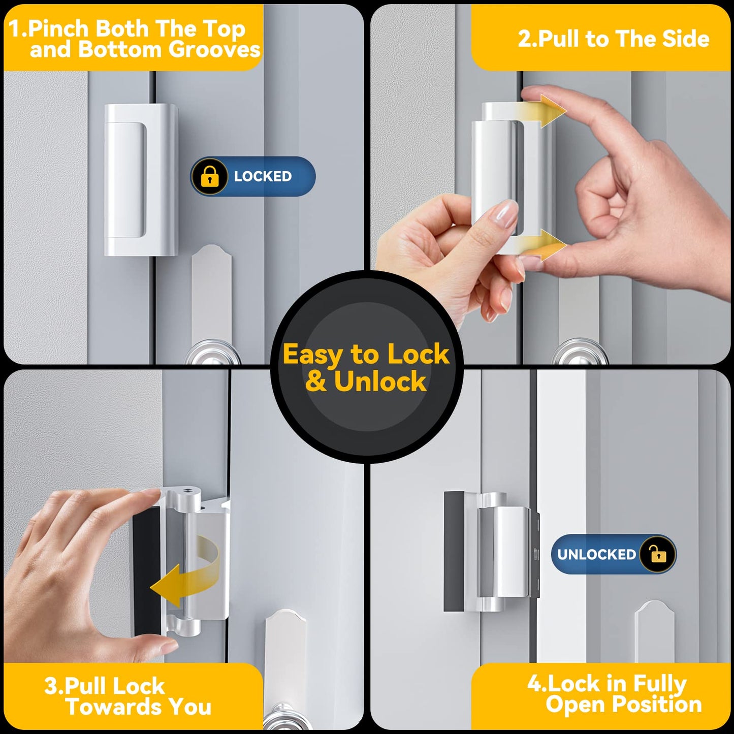 Rerishom 2 Pack Door Lock Withstand 800 lbs for Inward Swinging Door,Door Reinforcement Lock with 8 Screws to Prevent Unauthorized Entry, Child Proof Pin Tumbler for Extra Home Security and Privacy