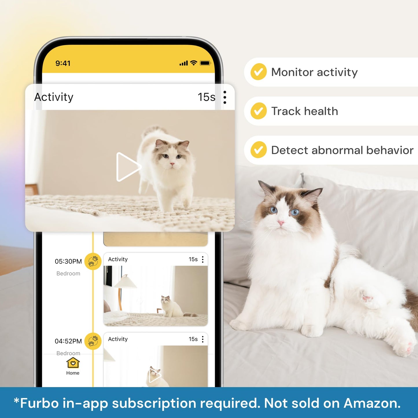 Furbo 360° Cat Camera + Nanny Bundle: Home Security & Cat Safety Alerts, Rotating Pet Treat Dispenser Camera with Speaker, Smart Home Indoor Cam w Phone App (Additional Subscription Required at Setup)