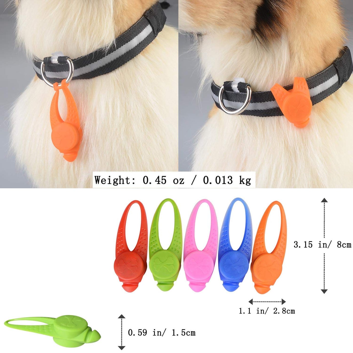 5-Pack LED Light Up Dog Collar Light, Waterproof Dog Cat Pet Safety Strobe Harness Leash Necklace Lights for Large Medium Small Dogs at Night Time Walking Camping Warning Reflective Gear Accessories