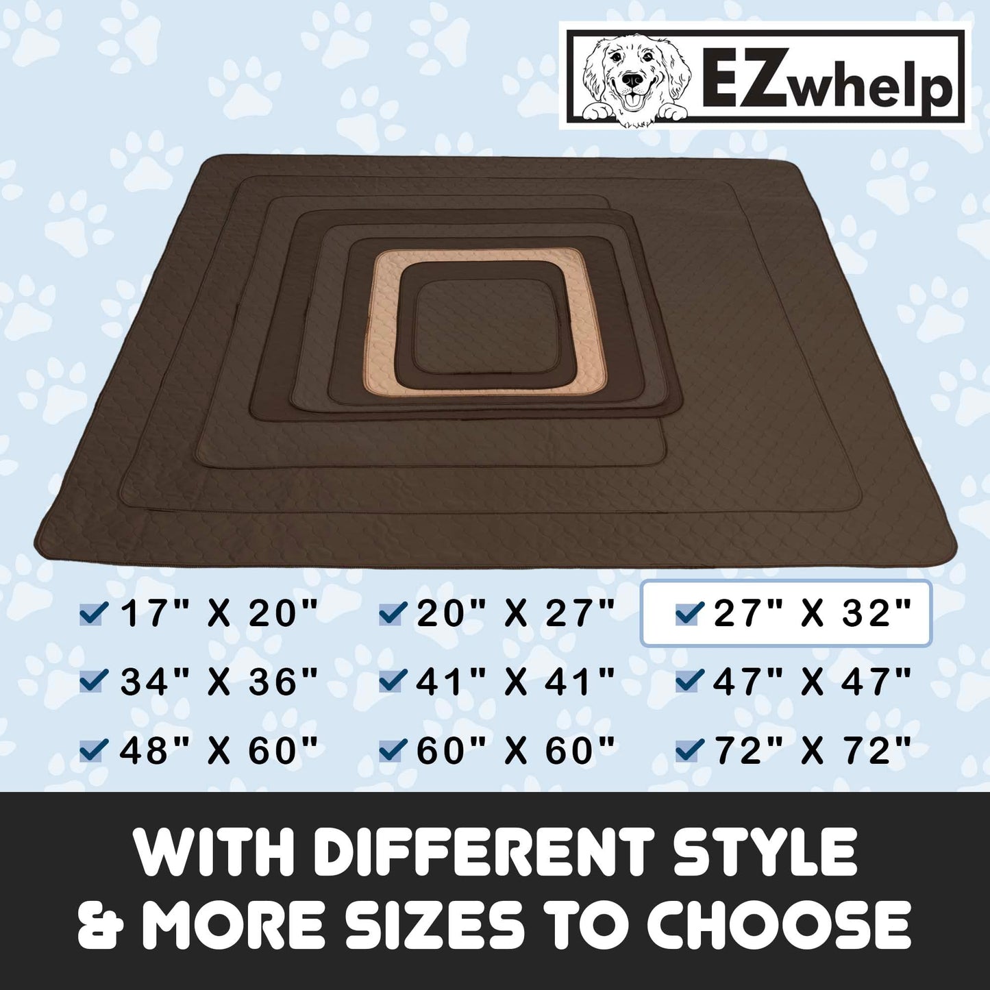 EZwhelp Reusable Dog Pee Pads - Waterproof Training Pads for Dogs - Washable & Sanitary-Rounded Corners-Laminated, Lightweight, Durable - Pet Essentials for Puppy Training and Whelping - 27"x32"