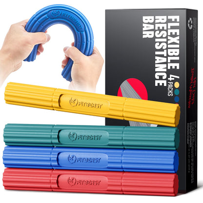 FitBeast Hand Exerciser Bars for Physical Therapy - Relieves Tendonitis Pain & Improve Grip Strength, Injury Recovery, Forearm (4 Piece Set - Yellow Green Blue Red)