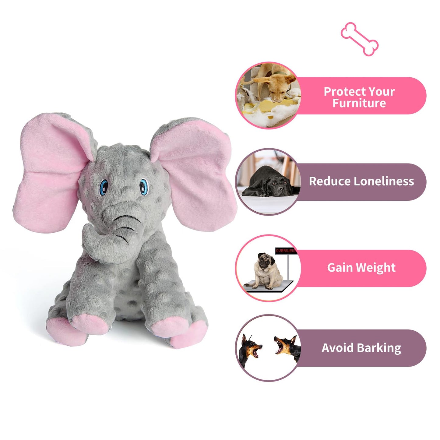 DODODOLA Dog Toys Puppy Toys Cute Squeaky Elephant Dog Toy with Crinkle Paper Stuffed Plush Animal Dog Toys to Keep Them Busy for Small Medium Large Dogs