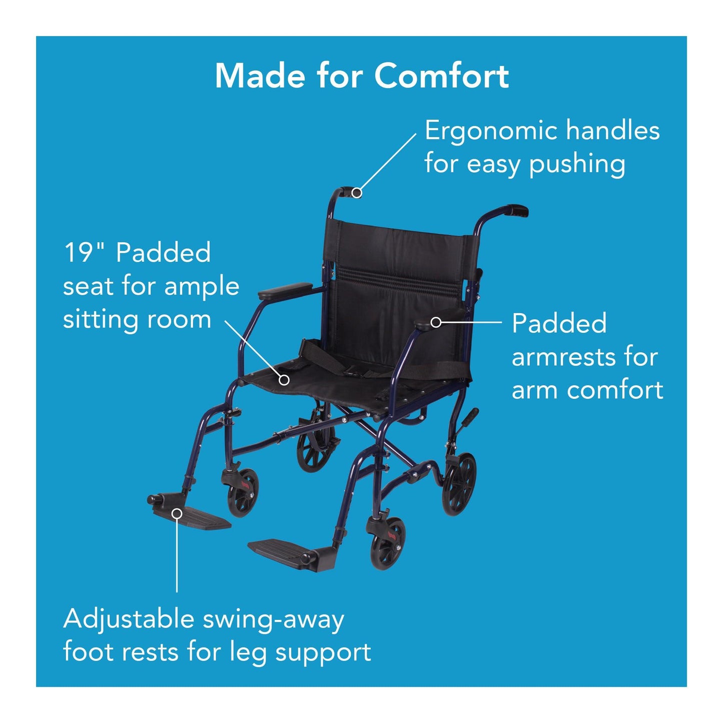 Carex Transport Wheelchair With 19 inch Seat - Folding Transport Chair with Foot Rests - Foldable Wheel Chair and Lightweight Folding Wheelchair for Storage and Travel