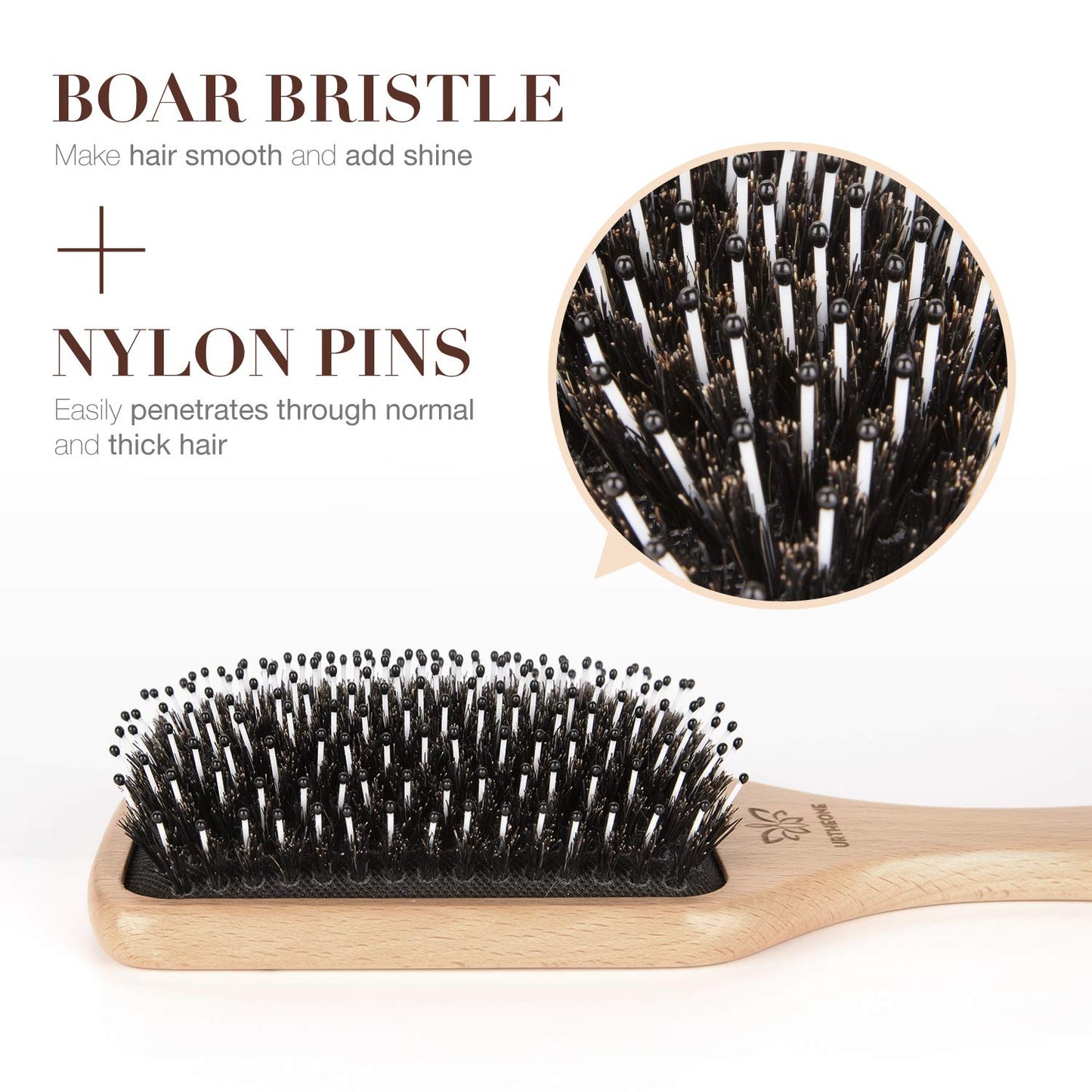 Hair Brush Boar Bristle Hairbrush for Thick Curly Thin Long Short Wet or Dry Hair Adds Shine and Makes Hair Smooth, Best Paddle Hair Brush for Men Women Kids