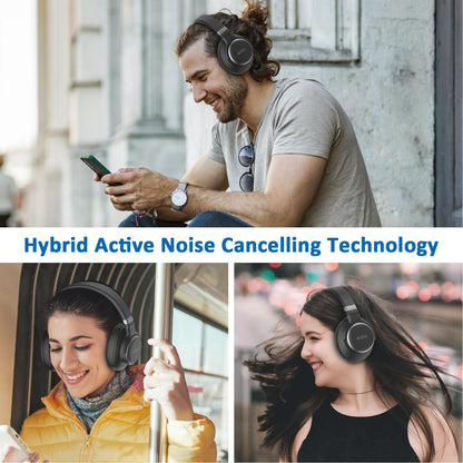 KVIDIO Active Noise Cancelling Headphones, 70 Hours Playtime Bluetooth Headphones Wireless with Microphone, Transparency Mode, Deep Bass and Hi-Fi Stereo Sound Over Ear Headphones for Travel Office