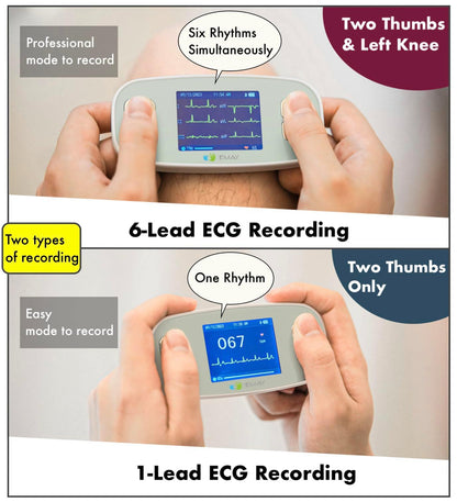 EMAY 6L Portable ECG Monitor | Record ECG and Heart Rate in 6 Channels | Compatible with Smartphone and PC | No Subscription Required