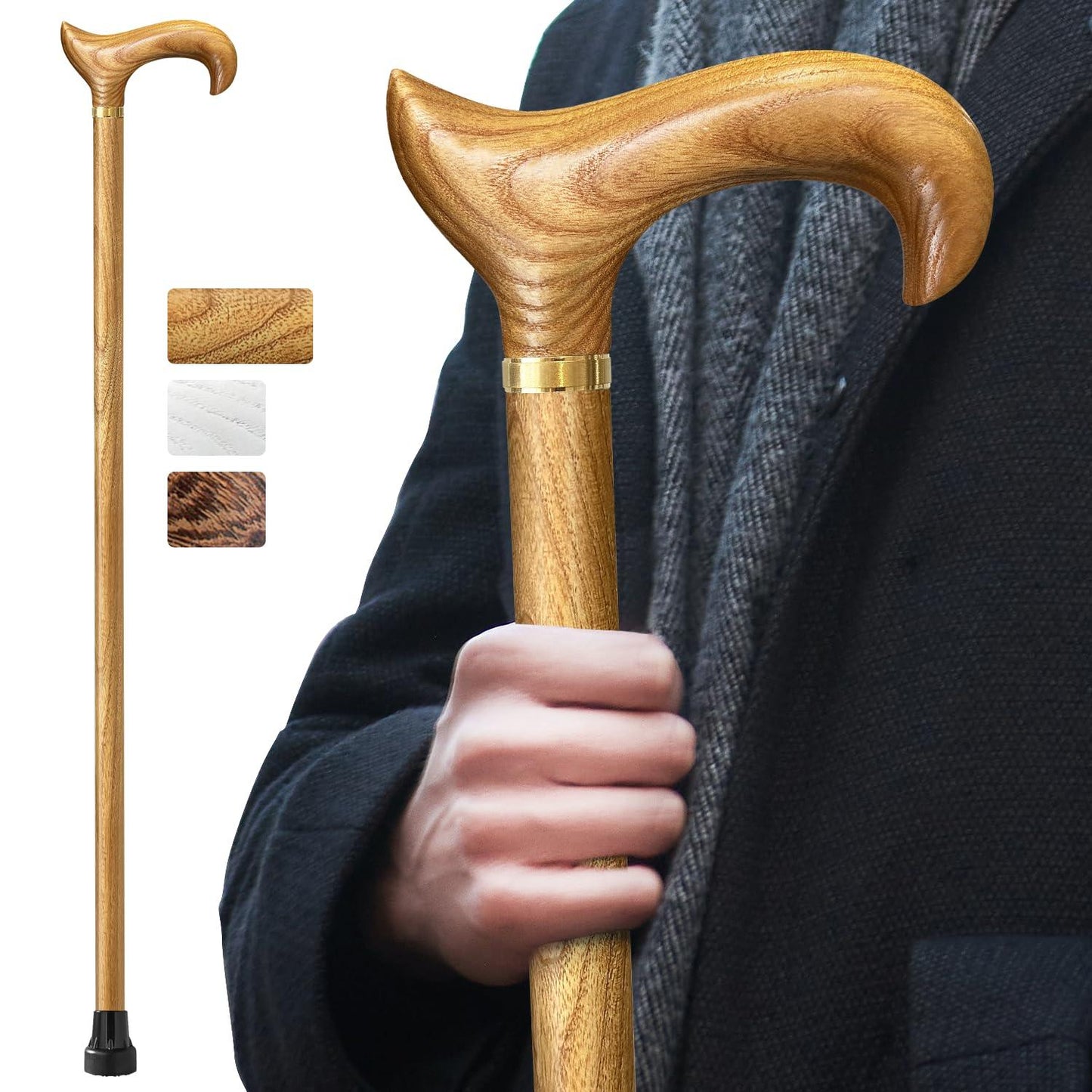 ispuoocti Wooden Walking Cane for Men and Women, Handmade, Support up to 500 lbs Canes for Seniors,Ergonomic, Natural Solid Wood High-end Derby Cane Suitable for Gift Giving