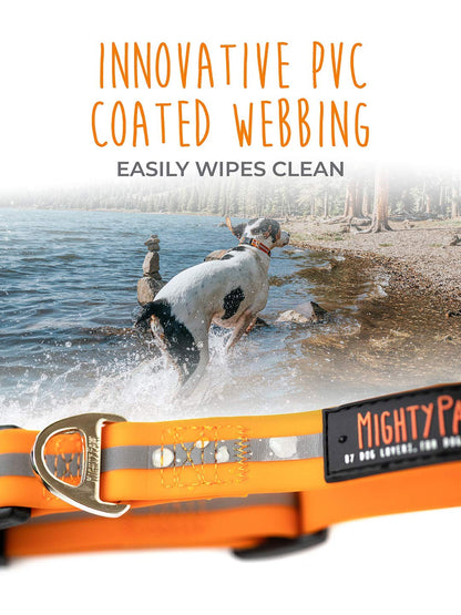 Mighty Paw Waterproof Dog Collar - Smell-Proof Active Gear - Reflective Stripe Coated Nylon Webbing - Heavy Duty Reflective Leash - Comfortable Dog Collar for All Dog Breeds - (Orange, Small)