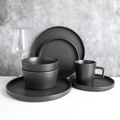 Stone Lain Coupe Dinnerware Set, Service For 8, Black Matte