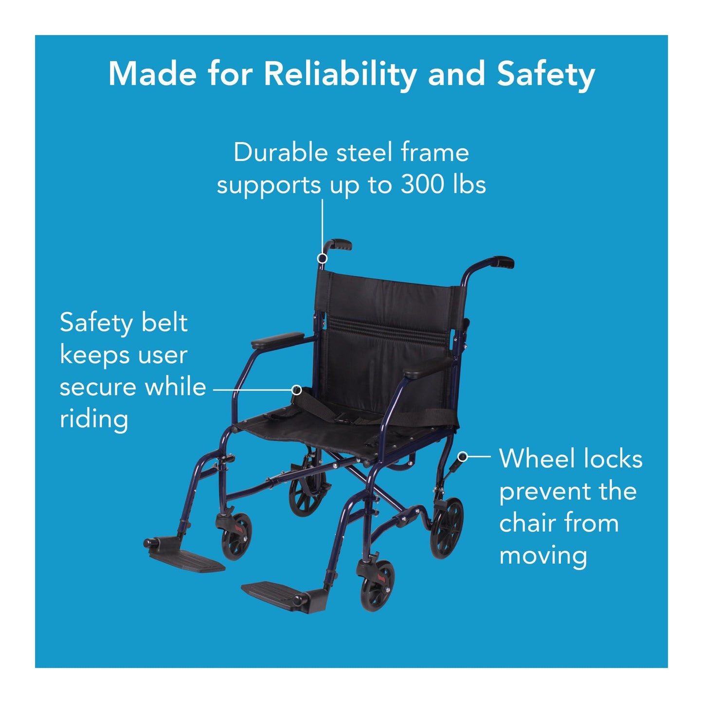 Carex Transport Wheelchair With 19 inch Seat - Folding Transport Chair with Foot Rests - Foldable Wheel Chair and Lightweight Folding Wheelchair for Storage and Travel