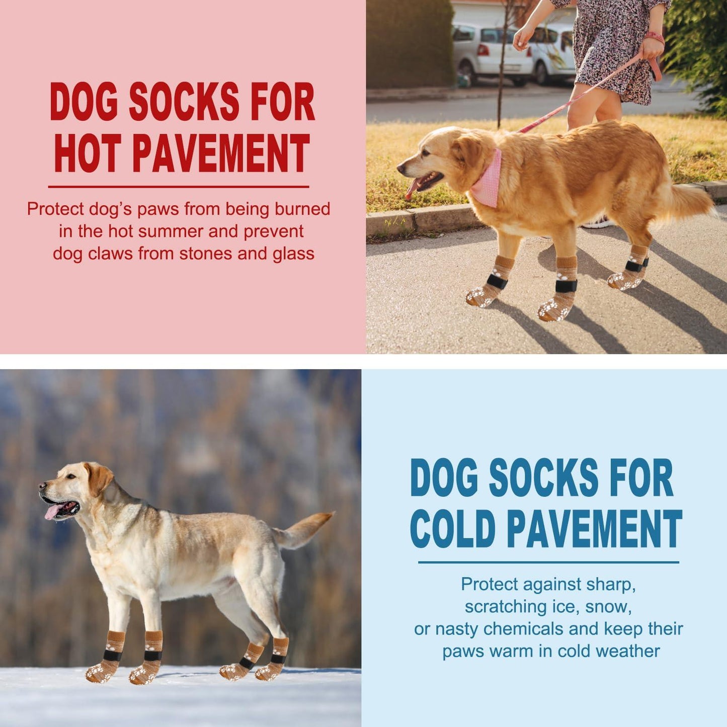 EXPAWLORER Anti Slip Dog Socks to Prevent Licking Paws, Dog Shoes for Hot Pavement, Dog Booties for Small Medium Large Senior Dogs, Traction Control Dog Boots & Paw Protectors for Hardwood Floors