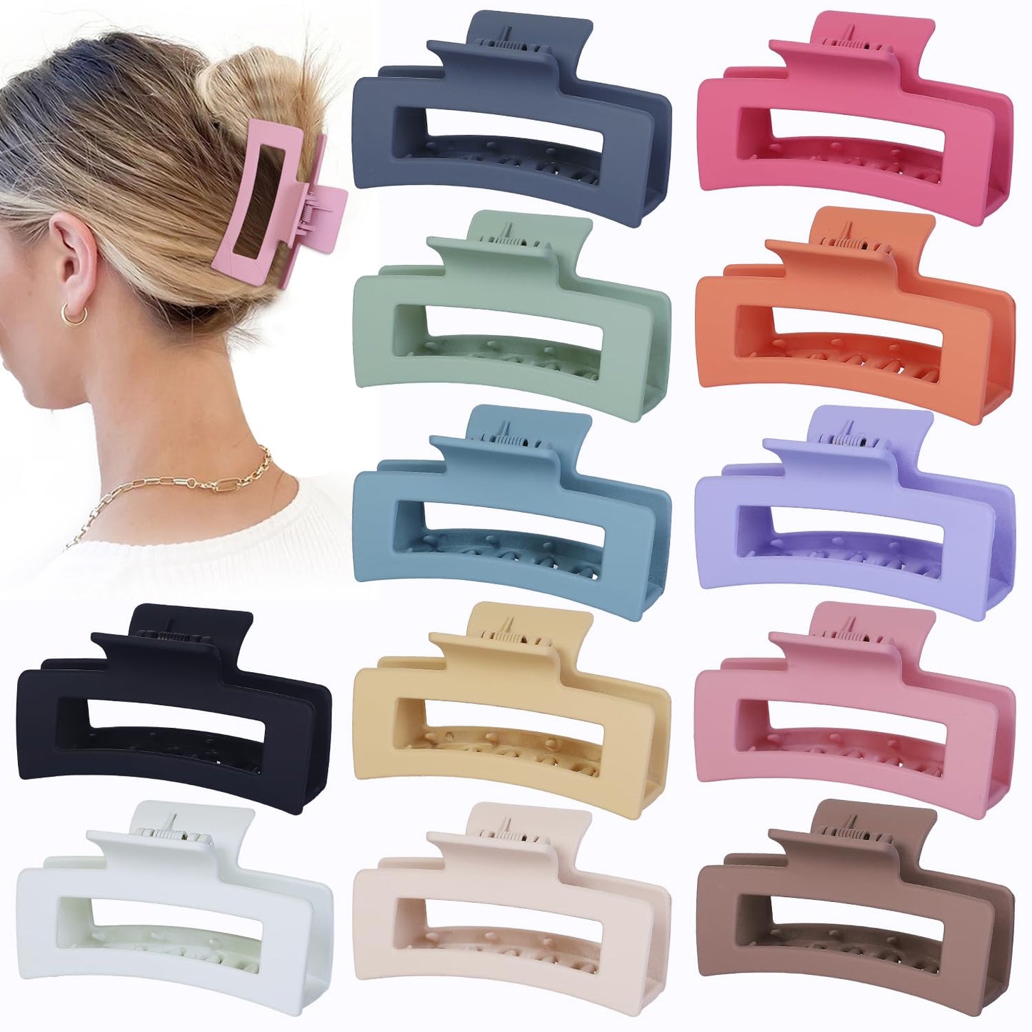 Sisiaipu 12 Pcs Medium Hair Clips, 3.5 Inch, Colorful - Hair Clips for Thick and Thin Hair, Square Claw Clips, Jaw Clips, Bulk Hair Accessories for Women and Girls