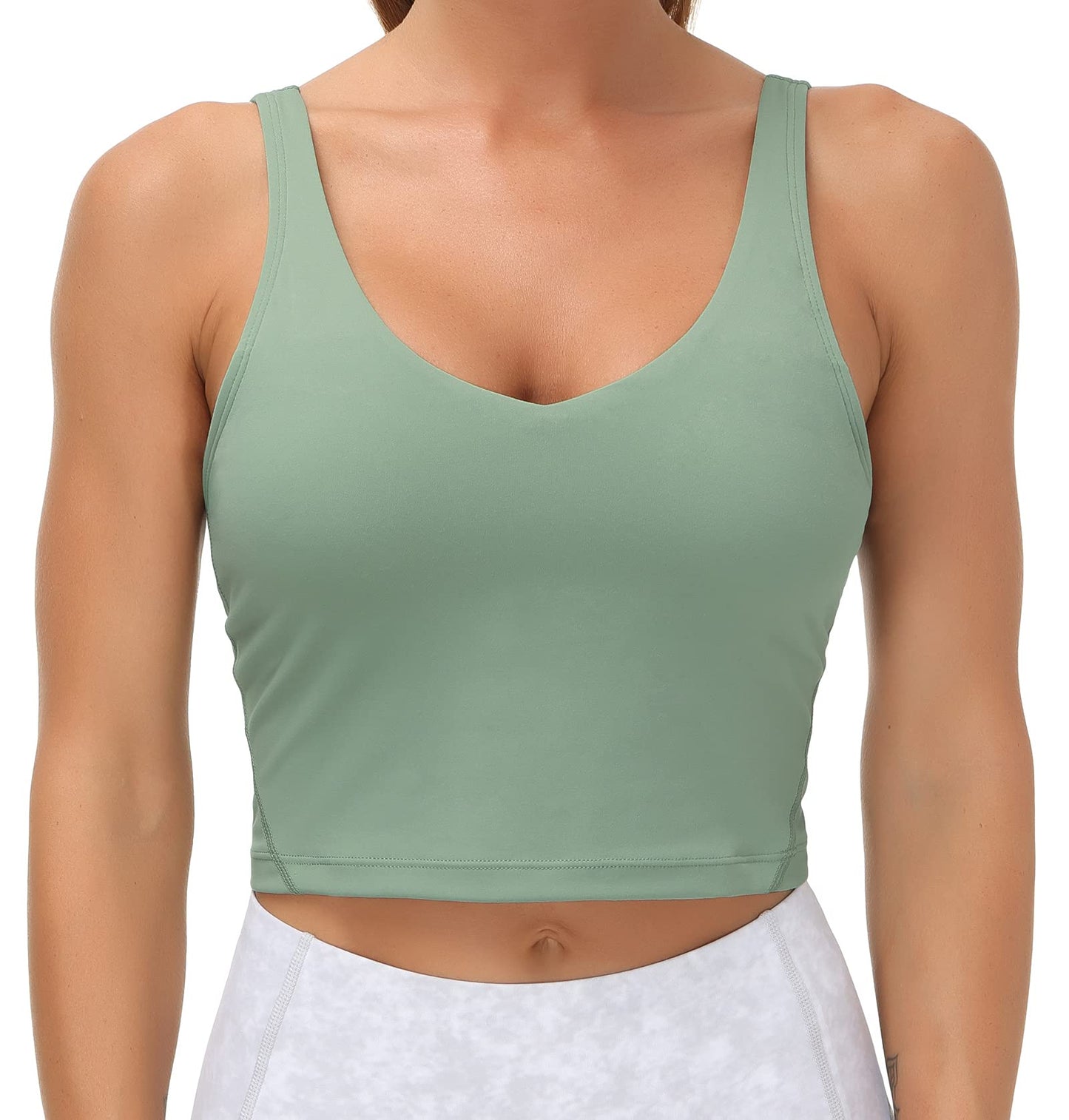 Women’s Longline Sports Bra Wirefree Padded Medium Support Yoga Bras Gym Running Workout Tank Tops (Jasmine Green, X-Small)