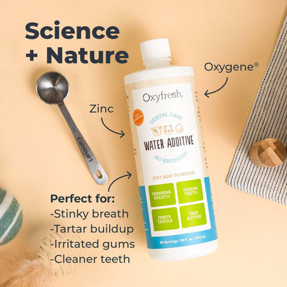 Oxyfresh Premium Pet Dental Care Solution Pet Water Additive: Best Way to Eliminate Bad Dog Breath and Cat Bad Breath - Fights Tartar & Plaque - So Easy, Just Add to Water! Vet Recommended 16 oz.