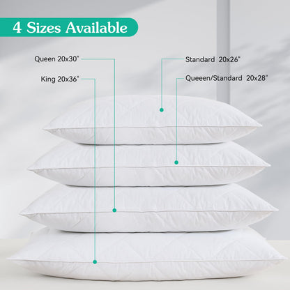 Three Geese White Goose Feather Bed Pillows Queen/Standard Size Set of 2- Soft 600 Thread Count 100% Cotton, Medium Firm,Soft Support Surround Fill Polyester,White Solid