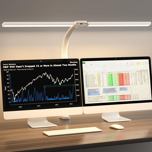 SKYLEO Led Desk Lamp for Home Office - Eye Caring Architect Desk Light with Clamp - Computer Monitor Light with Stepless Dimming Touch Control - 5 Color 24W - 2400LM Timing - Memory Function - White