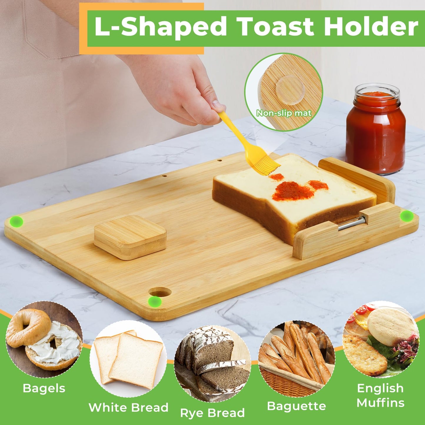 Adaptive One-Handed Cutting Board, Handicap Kitchen Tools with Bread Stops and Steel Spikes, Easy to Clean, Ideal Gifts for Senior Citizens, Stroke Survivors and Amputees