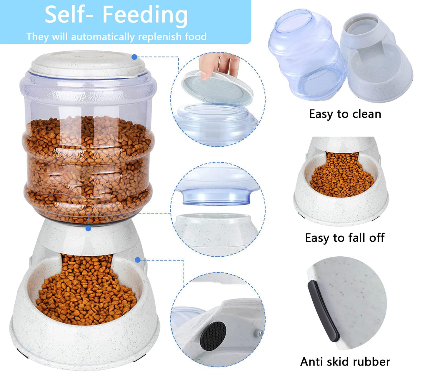 Automatic Dog Feeders, Dog Feeder Dispenser for Large Dogs, 3 Gallon Gravity Automatic Dog Cat Feeder Station, Dry Food Storage Container Bowl for Adult Dogs