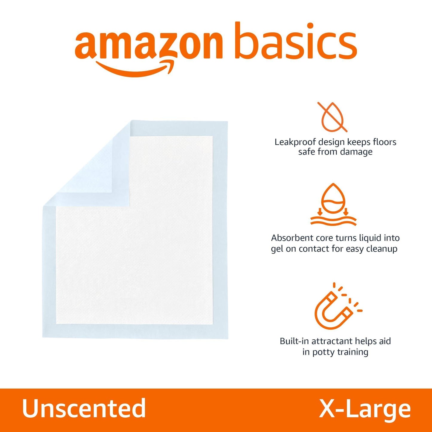 Amazon Basics Dog and Puppy Pee Pads with 5-Layer Leak-Proof Design and Quick-Dry Surface for Potty Training, Standard Absorbency, X-Large, 28 x 34 Inch - Pack of 60, Blue & White