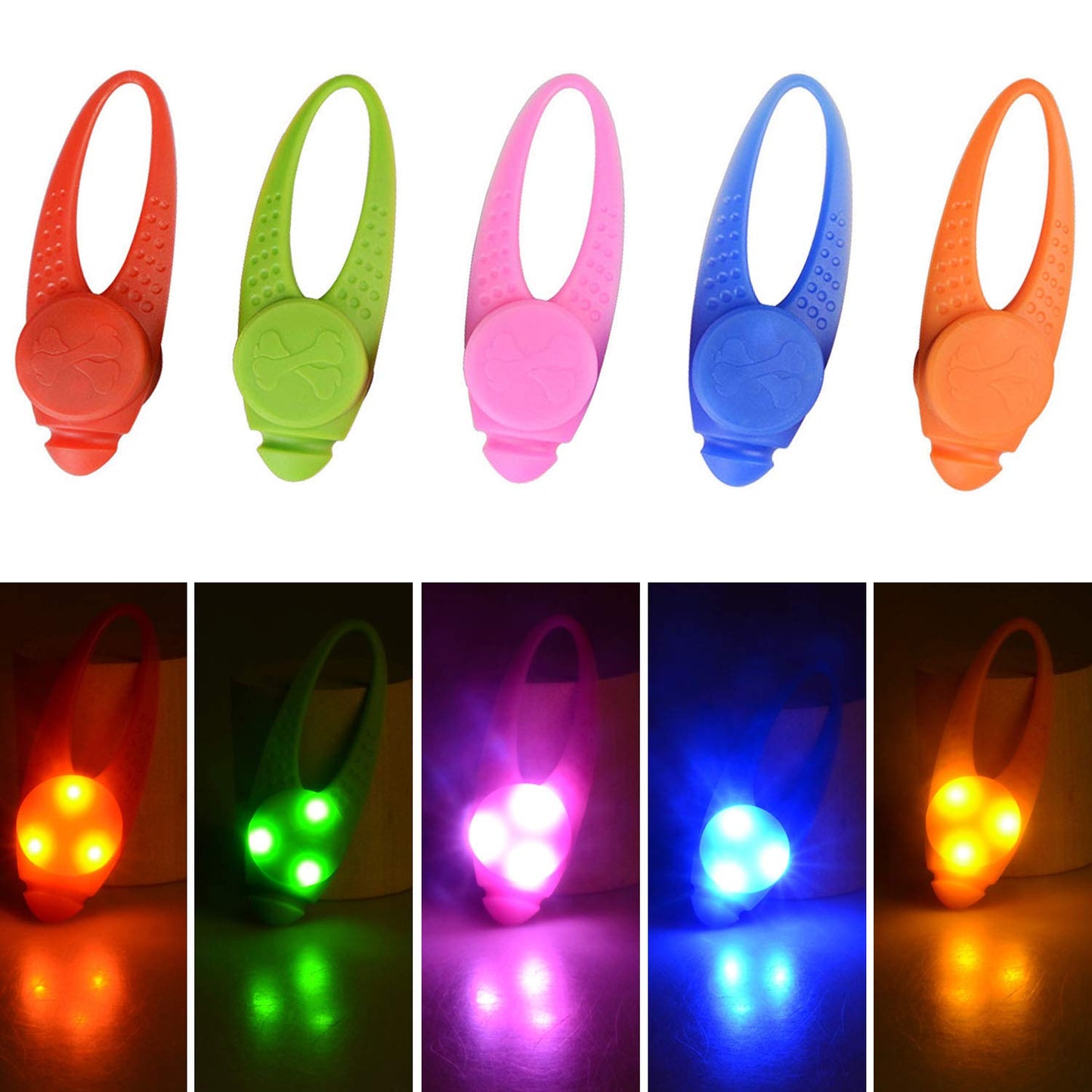 5-Pack LED Light Up Dog Collar Light, Waterproof Dog Cat Pet Safety Strobe Harness Leash Necklace Lights for Large Medium Small Dogs at Night Time Walking Camping Warning Reflective Gear Accessories