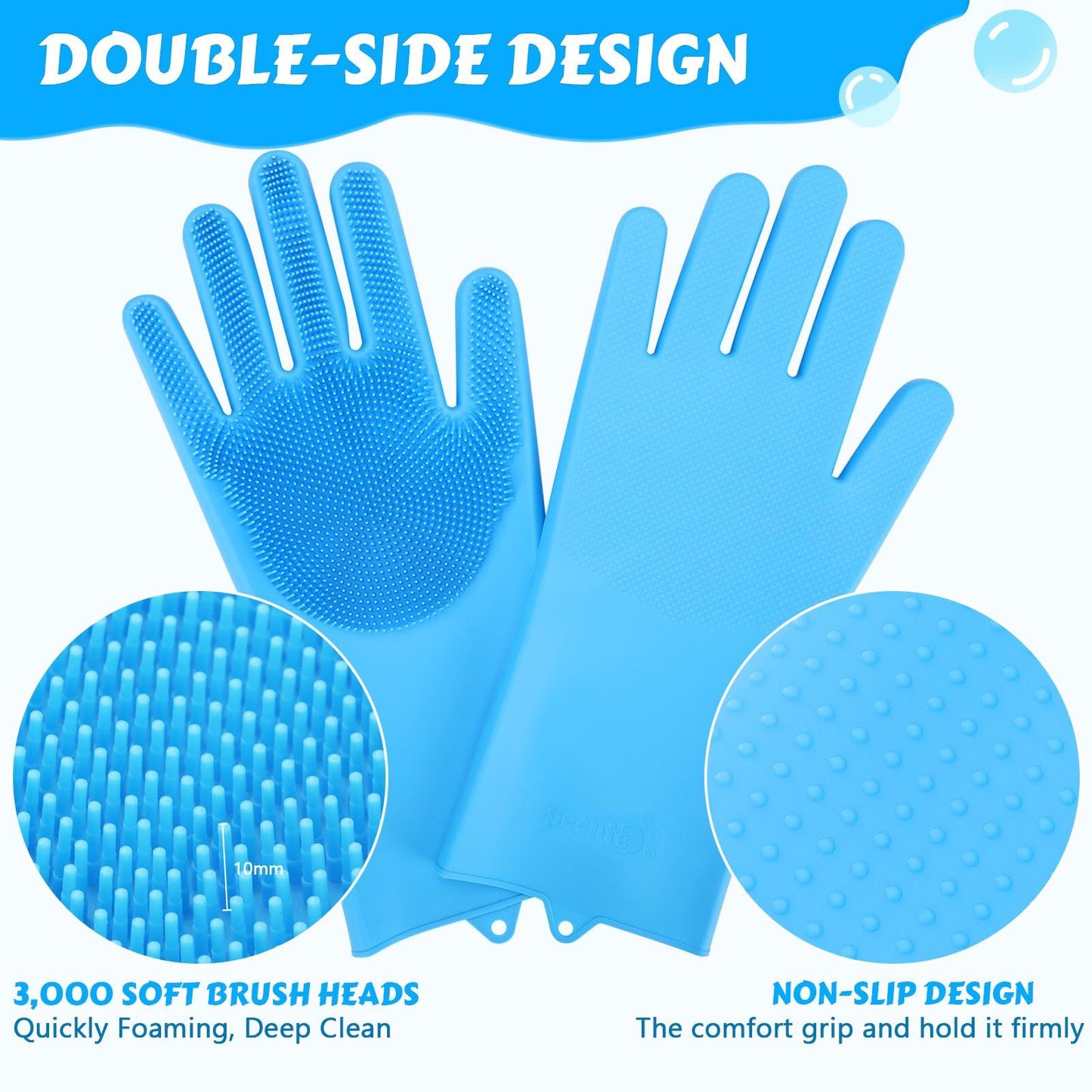 Pecute Pet Grooming Gloves - Heat Resistant Silicone Gloves with High-Density Teeth, Enhanced Five Finger Design for Bathing and Massaging Dogs and Cats, Blue