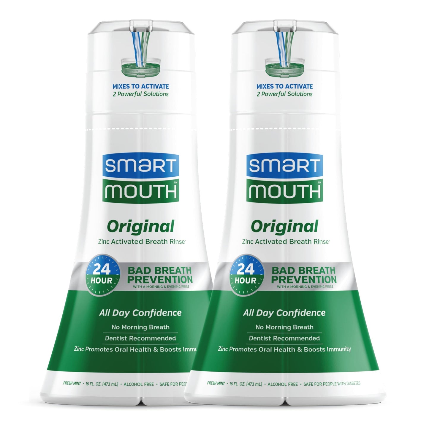 SmartMouth Original Activated Mouthwash - Adult Mouthwash for Fresh Breath - Oral Rinse for 24-Hour Bad Breath Relief with Twice Daily Use - Fresh Mint Flavor, 16 fl oz (2 Pack)