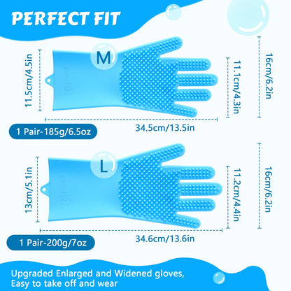 Pecute Pet Grooming Gloves - Heat Resistant Silicone Gloves with High-Density Teeth, Enhanced Five Finger Design for Bathing and Massaging Dogs and Cats, Blue