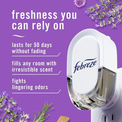 Febreze Plug In Air Freshener, Odor-Fighting Scented Oil Refill, Air Fresheners for Home and Bathroom and Kitchen, Long Lasting for Strong Odors, Mediterranean Lavender Scent, 0.87oz Refills, 3 Count