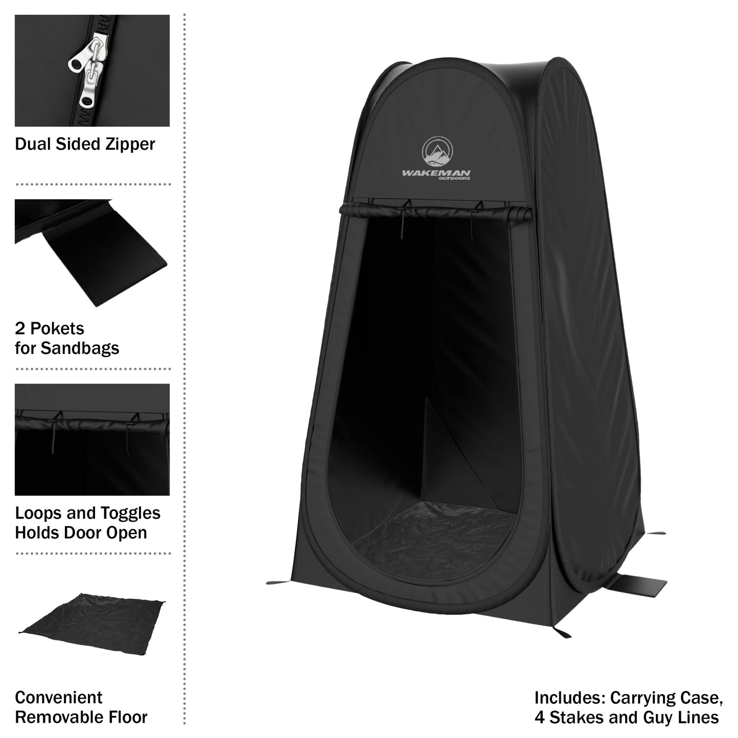 Pop Up Pod - Privacy Shower Tent, Dressing Room, or Portable Toilet Stall with Carry Bag for Camping, Beach, or Tailgate by Wakeman Outdoors (Black)