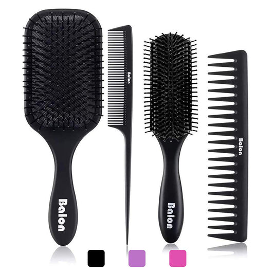 4Pcs Paddle Hair Brush, Detangling Brush and Hair Comb Set for Men and Women, Great On Wet or Dry Hair, No More Tangle Hairbrush for Long Thick Thin Curly Natural Hair