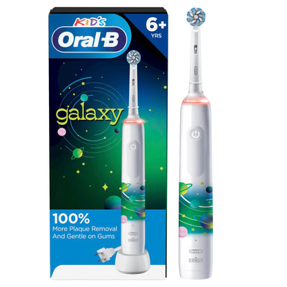 Oral-B Kids Electric Toothbrush with Coaching Pressure Sensor and Timer, Rechargeable Toothbrush with Brush Heads, Galaxy