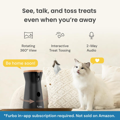 Furbo 360° Cat Camera + Nanny Bundle: Home Security & Cat Safety Alerts, Rotating Pet Treat Dispenser Camera with Speaker, Smart Home Indoor Cam w Phone App (Additional Subscription Required at Setup)