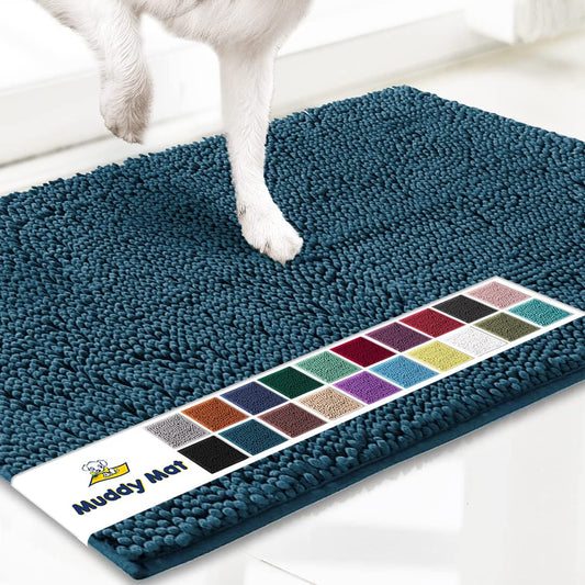 Muddy Mat® Shown on TV–Super Absorbent Microfiber Dog Door Mat for Muddy Paws, Non-Slip Washable Pet Rug, Quick Dry Chenille Entryway Carpet, Machine Washable Indoor Outdoor mat–Atlantic Blue 28"x18"