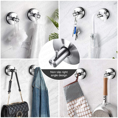 YOHOM Stainless Steel Vacuum Suction Cup Bathroom Shower Holders - Removable Towel Rack, Bathrobe and Loofah Hooks with Brushed Finish