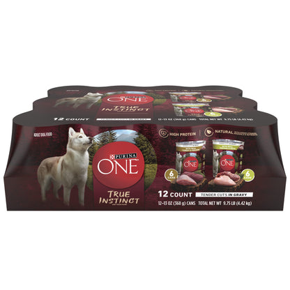 Purina ONE True Instinct Tender Cuts in Gravy With Real Turkey and Venison, and With Real Chicken and Duck High Protein Wet Dog Food Variety Pack - (Pack of 12) 13 oz. Cans