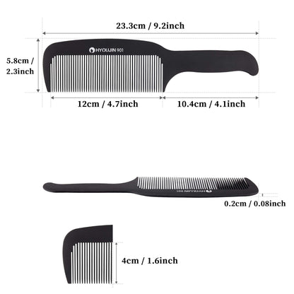 HYOUJIN 901 Black Carbon Flat Top Clipper Comb 230℃ Heat Resistant Hair Cutting Combs Great for Clipper-cuts and Flattops